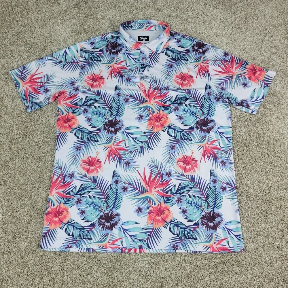Waggle Mens XL Multicolor AOP Floral Performance Stretch Golf Polo Short Sleeve - Picture 2 of 5